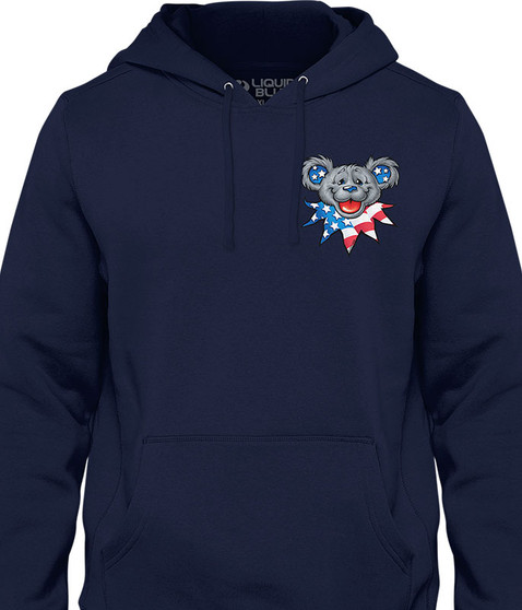liquid blue Patriot Bear Head Chest Hoodie