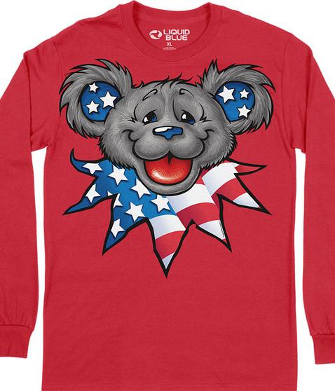 liquid blue Patriot Bear Head Long Sleeve T-Shirt