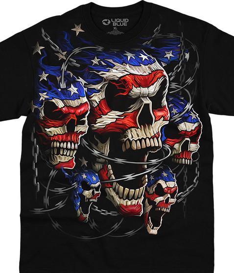 liquid blue Patriotic Skulls Black T-Shirt