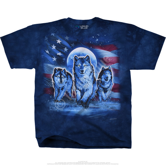 Liquid Blue Patriotic Wolf Pack Tie-Dye T-Shirt