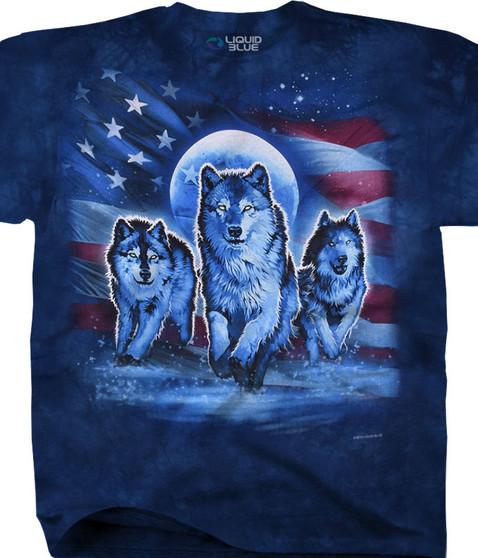 liquid blue Patriotic Wolf Pack Tie-Dye T-Shirt