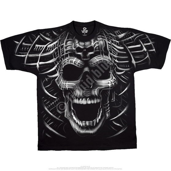 Liquid Blue Psycho Skull Black T-Shirt