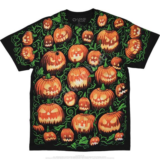 Liquid Blue Pumpkin Pile Black T-Shirt