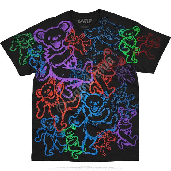 Liquid Blue Rainbow Bears Black T-Shirt
