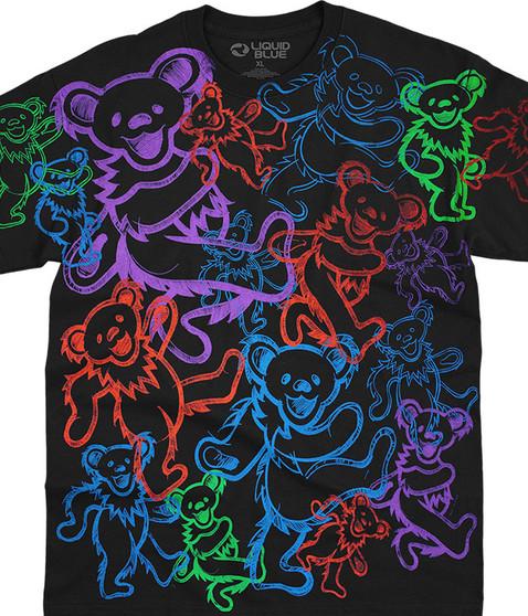 liquid blue Rainbow Bears Black T-Shirt