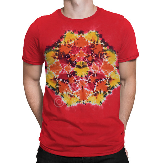 Liquid Blue Red Mandala Unprinted Tie-Dye T-Shirt