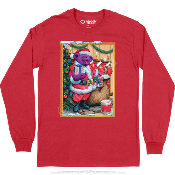Liquid Blue Santa Bear Long Sleeve T-Shirt