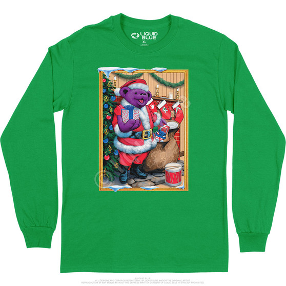 Liquid Blue Santa Bear Long Sleeve T-Shirt