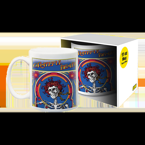 Liquid Blue Skull And Roses White Mug
