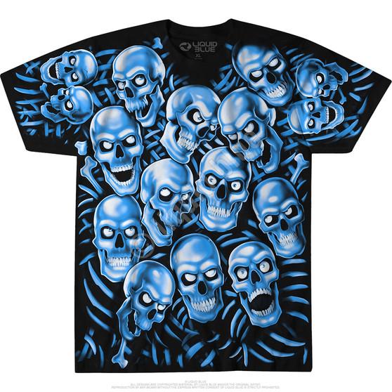Liquid Blue Skull Pile Blue Black T-Shirt