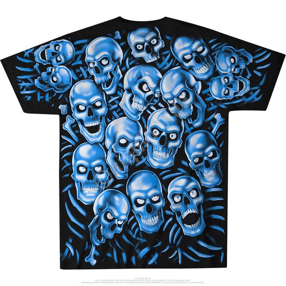 Liquid Blue Skull Pile Blue Black T-Shirt