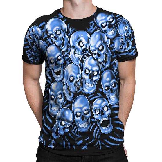 Liquid Blue Skull Pile Blue Black T-Shirt