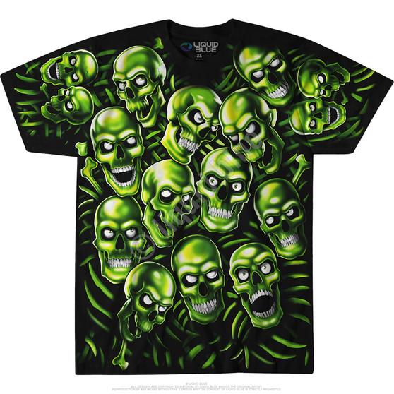 Liquid Blue Skull Pile Green Black T-Shirt