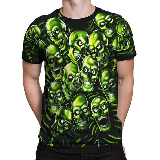 Liquid Blue Skull Pile Green Black T-Shirt