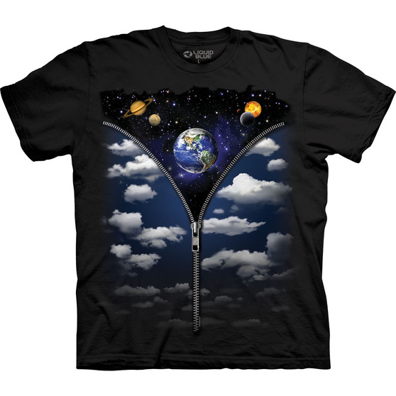 Liquid Blue Sky Space Zipper Black T-Shirt