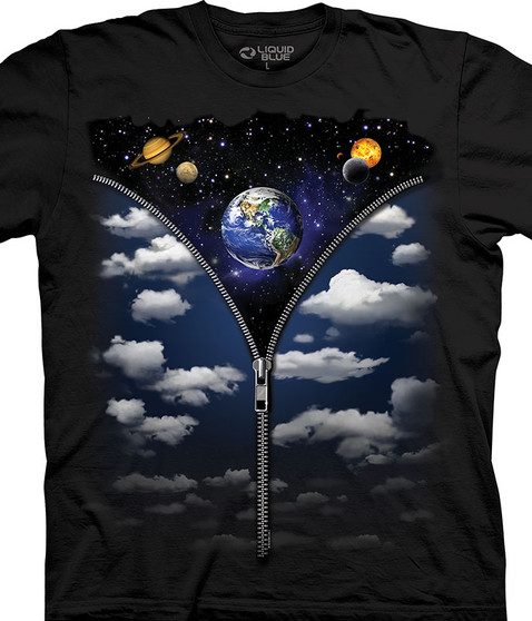 liquid blue Sky Space Zipper Black T-Shirt