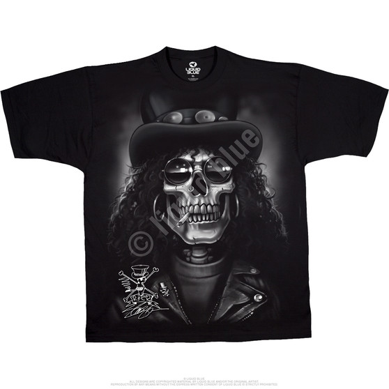 Liquid Blue Slash Skull Black T-Shirt