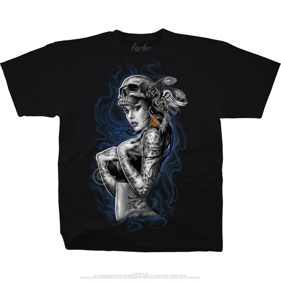Liquid Blue Smoke Tattoo Black T-Shirt