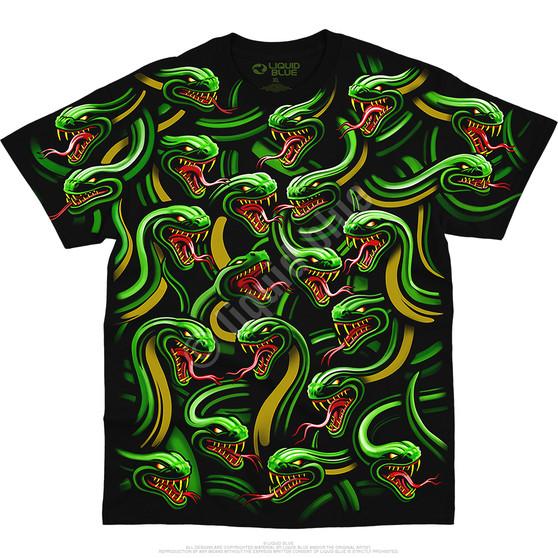 Liquid Blue Snake Pile Black T-Shirt