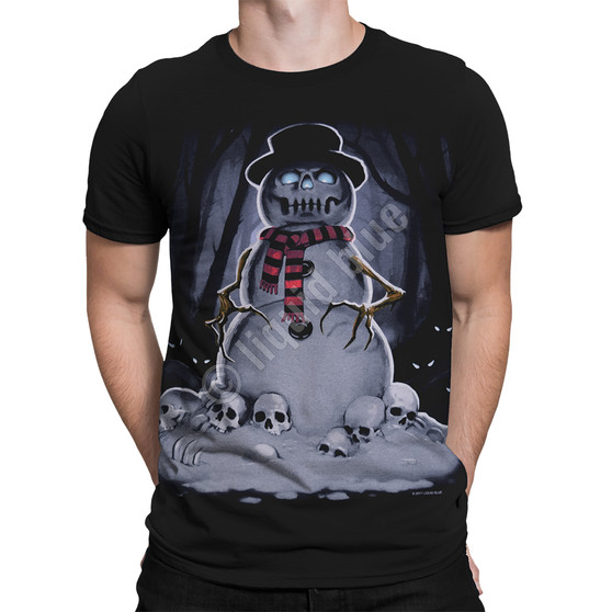 Liquid Blue Snowman Black T-Shirt