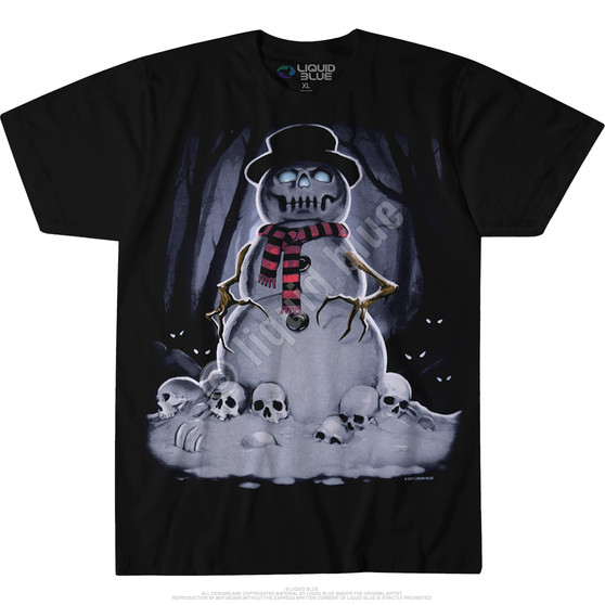 Liquid Blue Snowman Black T-Shirt