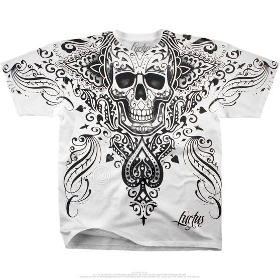 Liquid Blue Spade Skull White Athletic T-Shirt