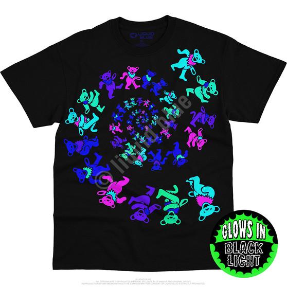 Liquid Blue Spiral Bears Blacklight Black T-Shirt