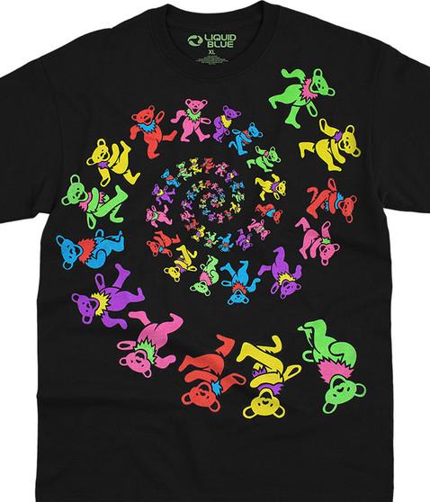 liquid blue Spiral Bears Blacklight Black T-Shirt