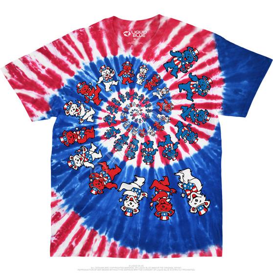 Liquid Blue Spiral Patriotic Bears Tie-Dye T-Shirt