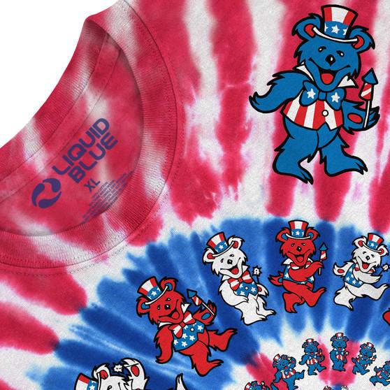 Liquid Blue Spiral Patriotic Bears Tie-Dye T-Shirt