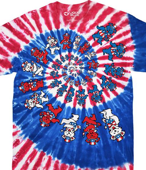 liquid blue Spiral Patriotic Bears Tie-Dye T-Shirt