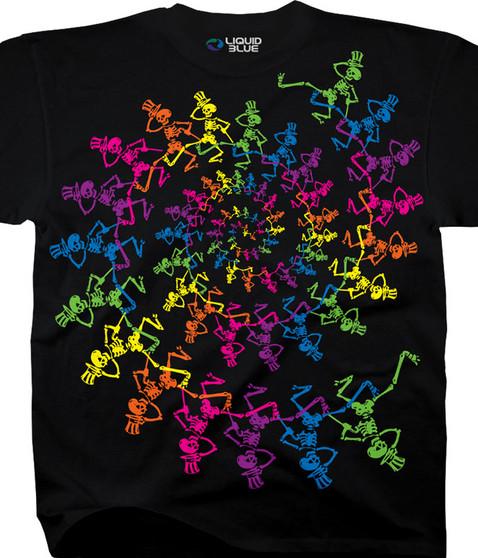 liquid blue Spiral Skeletons Black T-Shirt