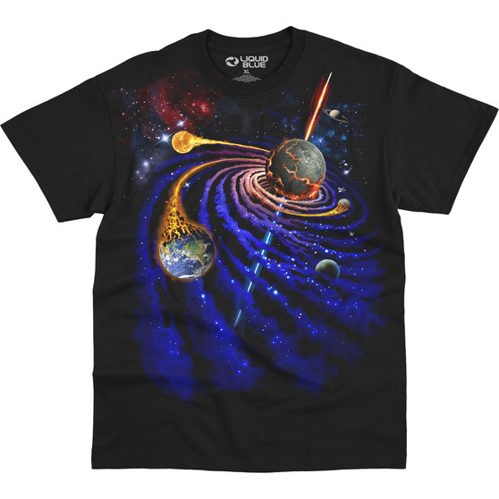 Liquid Blue Spiral Space Black T-Shirt