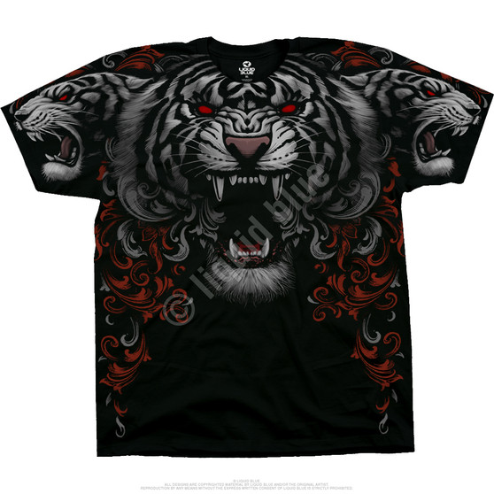 Liquid Blue Three Tiger Roar Black T-Shirt