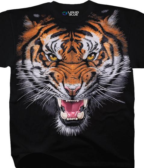 liquid blue Tiger Face Black T-Shirt
