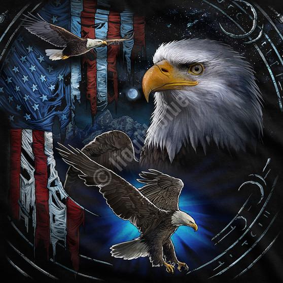 Liquid Blue Tribal Eagle Black T-Shirt