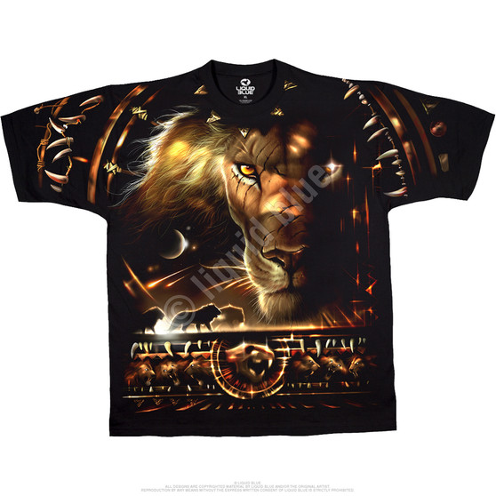 Liquid Blue Tribal Lion Black T-Shirt