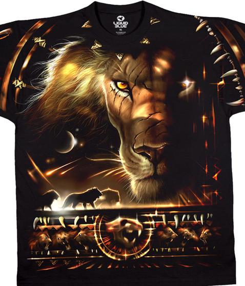 liquid blue Tribal Lion Black T-Shirt
