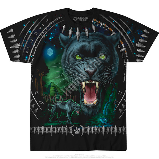 Liquid Blue Tribal Panther Black T-Shirt