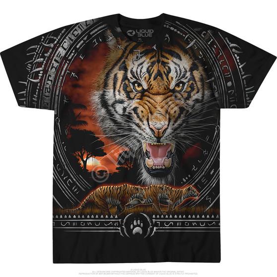 Liquid Blue Tribal Tiger Black T-Shirt