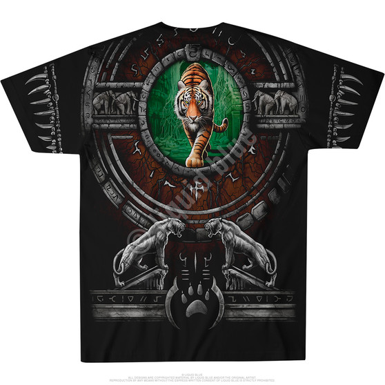 Liquid Blue Tribal Tiger Black T-Shirt