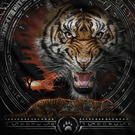 Liquid Blue Tribal Tiger Black T-Shirt