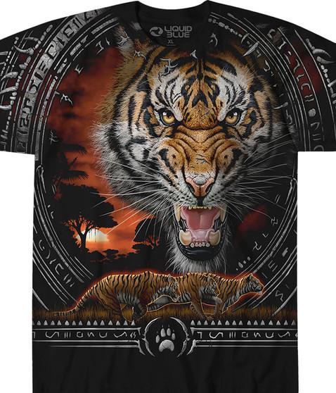 Liquid Blue Tribal Tiger Black T-Shirt