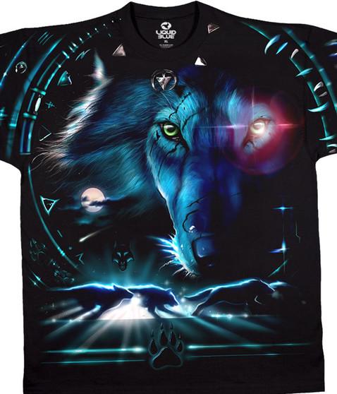liquid blue Tribal Wolf Black T-Shirt