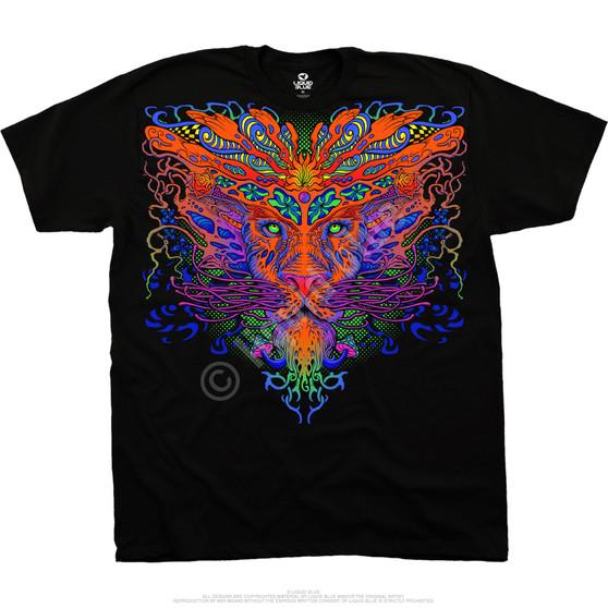 Liquid Blue Trippy Lion Black T-Shirt