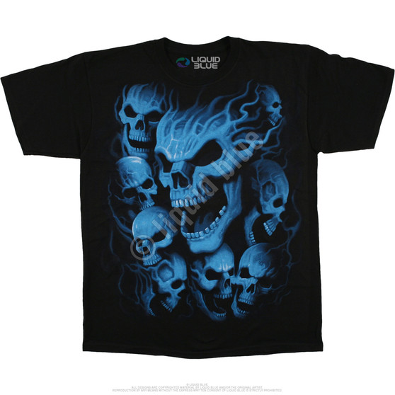 Liquid Blue Vampire Skulls Black T-Shirt