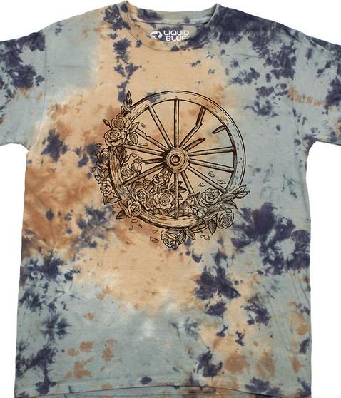 liquid blue Wheel & Roses Line Art T-Shirt