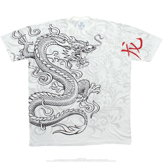 Liquid Blue White Dragon White Athletic T-Shirt