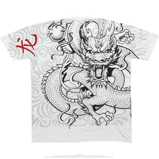 Liquid Blue White Dragon White Athletic T-Shirt