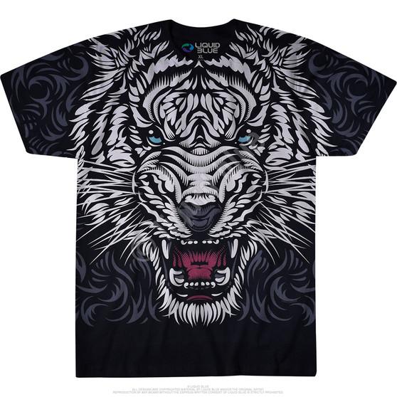 Liquid Blue White Tiger Stare Black T-Shirt